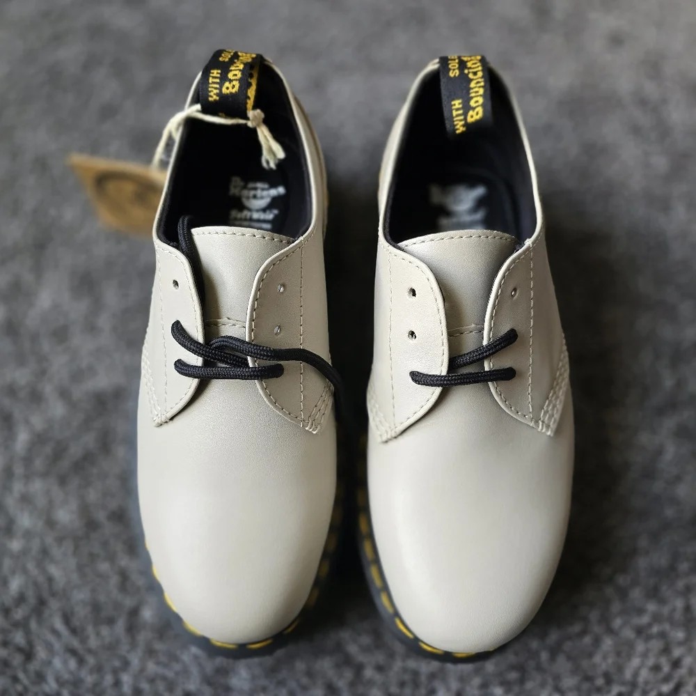 DR. MARTENS AUDRICK PLATFORM DERBY WOMEN'S SHOES COBBLESTONE GREY SIZE 7 - Picture 2 of 9